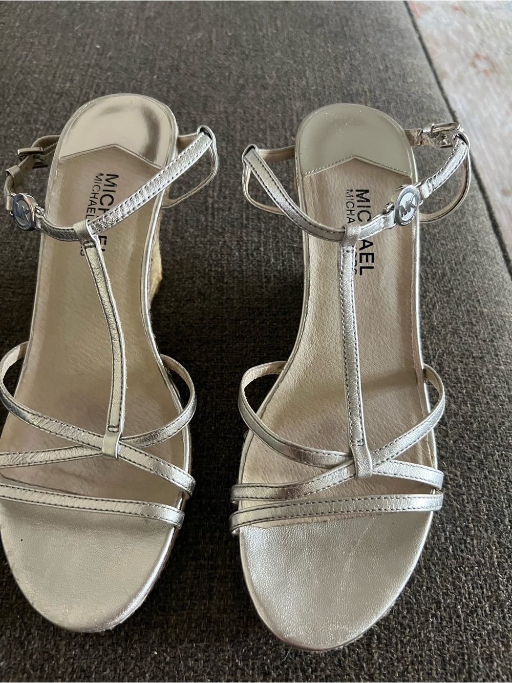 Michael Kors Sandal Metallic Silver Jute Espadrille Wedge Sandals 10 M